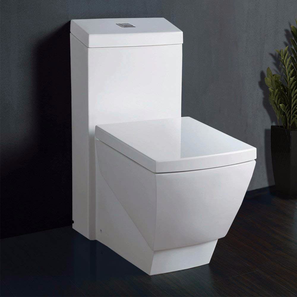  WOODBRIDGE T-0020 Dual Flush Elongated One Piece Toilet , Chair Height with Soft Closing Seat, Deluxe Square Design_10895