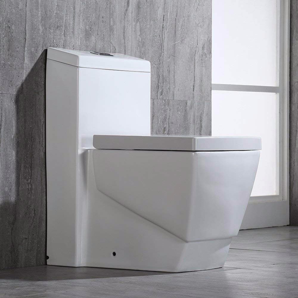  WOODBRIDGE T-0020 Dual Flush Elongated One Piece Toilet , Chair Height with Soft Closing Seat, Deluxe Square Design_10896