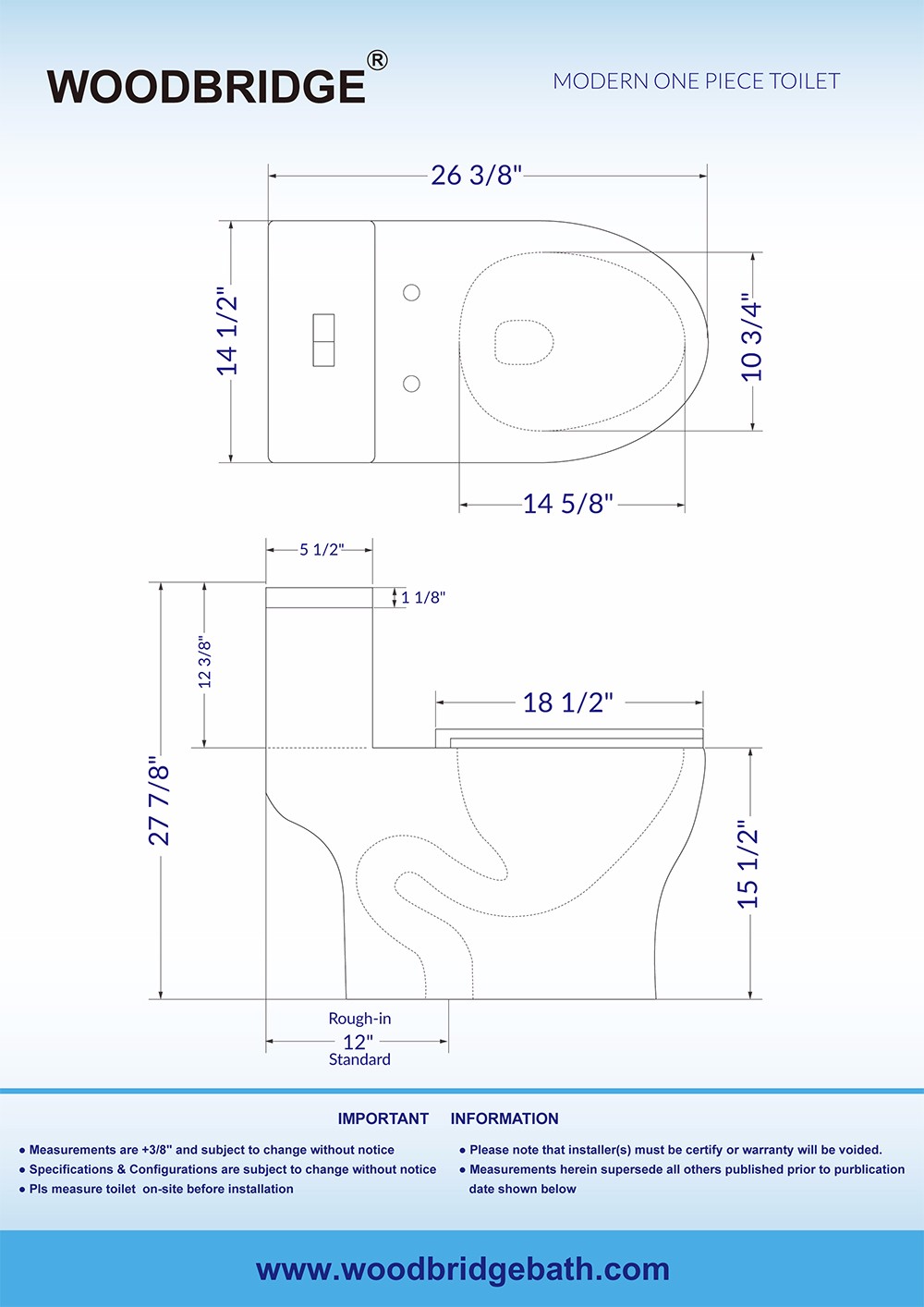  WOODBRIDGE Moder Design, Elongated One piece Toilet Dual flush 1.0/1.6 GPF,with Soft Closing Seat, white, T-0032_10788
