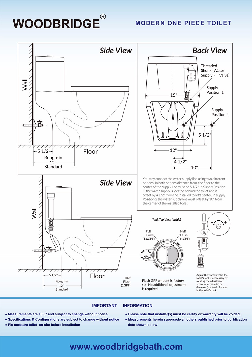  WOODBRIDGEBath T-0019, Dual Flush Elongated One Piece Toilet with Soft Closing Seat, Chair Height, Water Sense, High-Efficiency, T-0019 Rectangle Button (2 -Pack)_11208