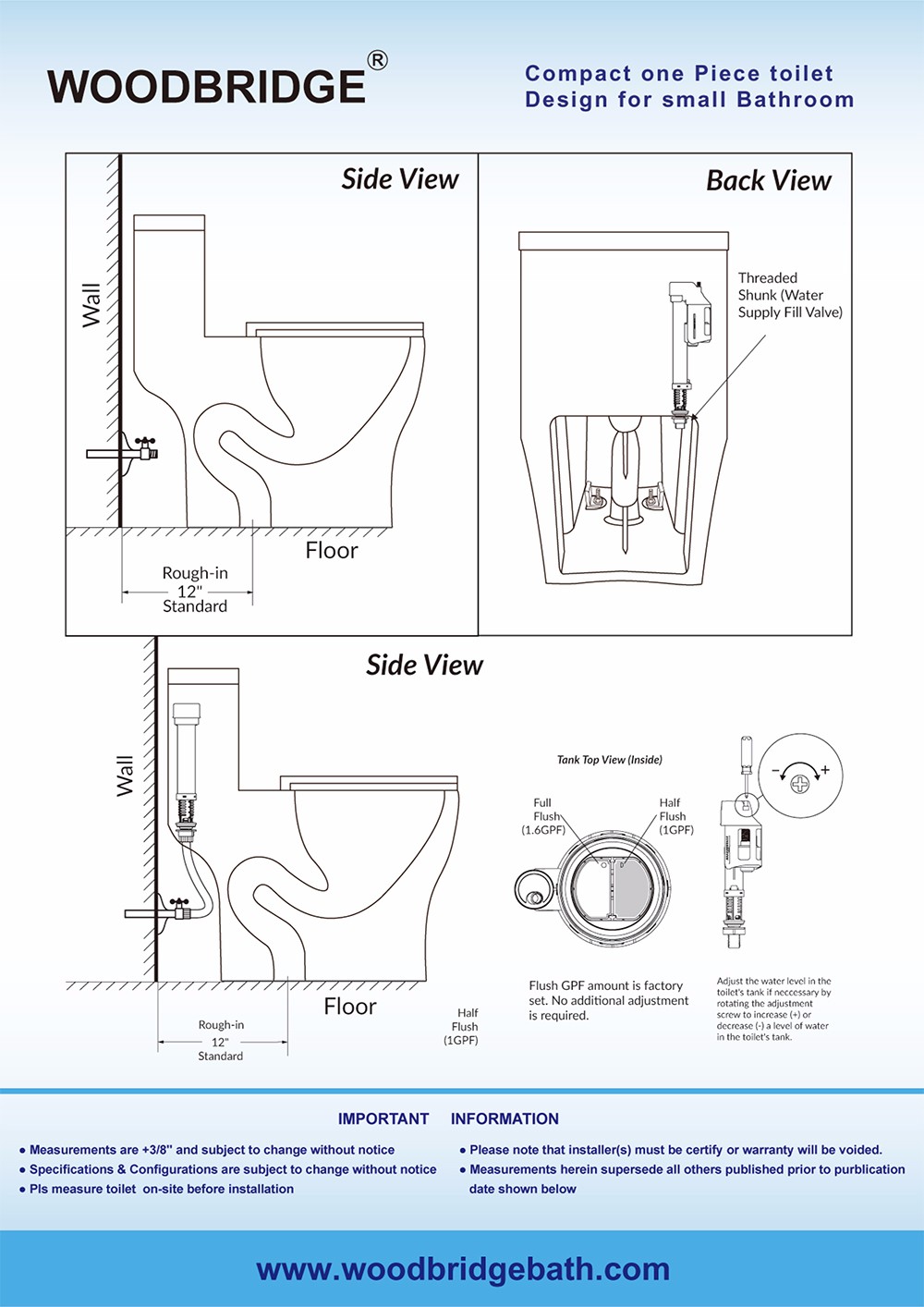  WOODBRIDGEBath T-0031 WOODBRIDGE T-0031 Short Compact Tiny One Piece Toilet with Soft Closing Seat, Small Toilet_10885