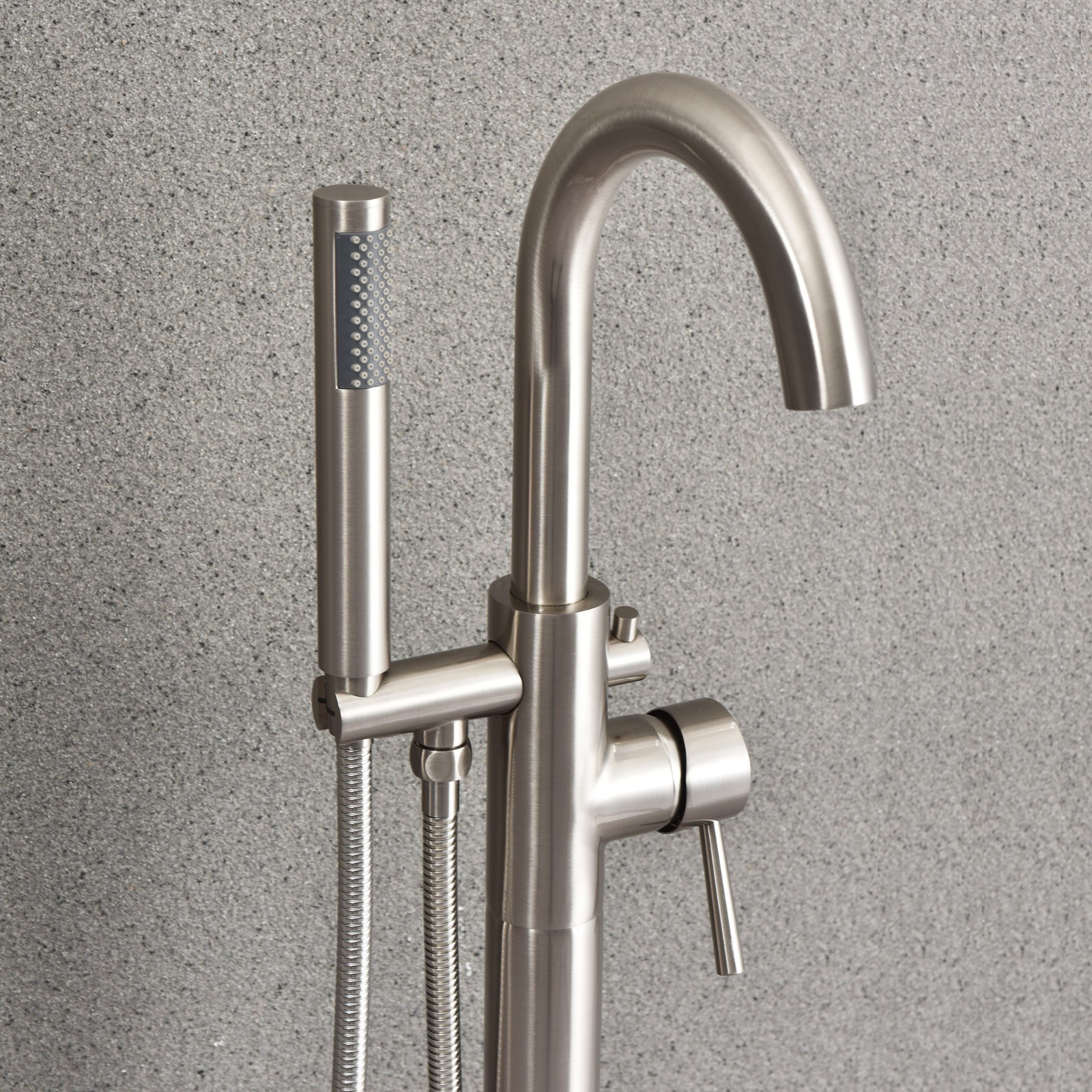  WOODBRIDGE F0001BNRD Contemporary Single Handle Floor Mount Freestanding Tub Filler Faucet with Hand shower in Brushed Nickel Finish._11105