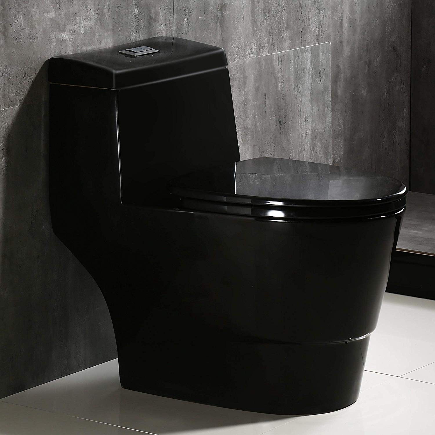 WOODBRIDGEE One Piece Toilet with Soft Closing Seat, Chair Height, 1.28 GPF Dual, Water Sensed, 1000 Gram MaP Flushing Score Toilet, B0941, Black_9905