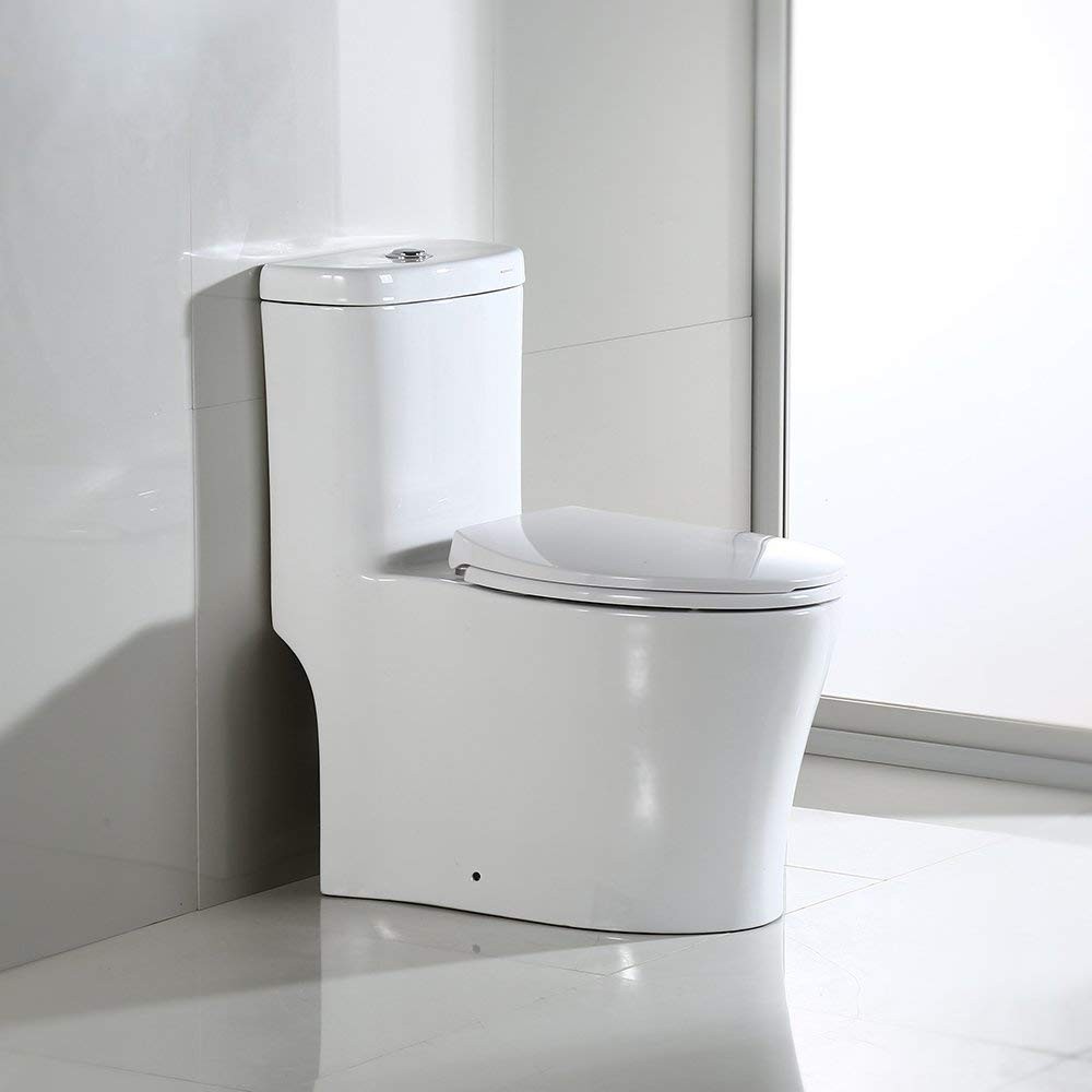  WOODBRIDGE B0933-2/T-0033L T-0033 Dual Flush Elongated One Piece Toilet with Soft Closing Seat, WHITE_9750