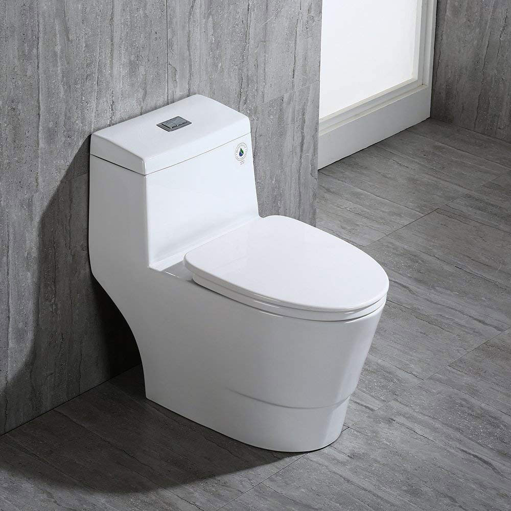  WOODBRIDGEBath T-0019, Dual Flush Elongated One Piece Toilet with Soft Closing Seat, Chair Height, Water Sense, High-Efficiency, T-0019 Rectangle Button (2 -Pack)_11209