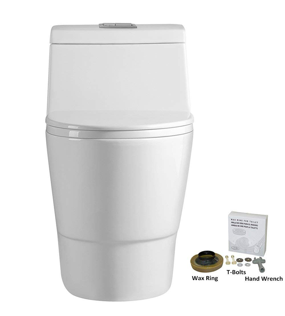  WOODBRIDGE T-0019, Dual Flush Elongated One Piece Toilet with Soft Closing Seat, Chair Height, Water Sense, High-Efficiency, T-0019 Rectangle Button_9912