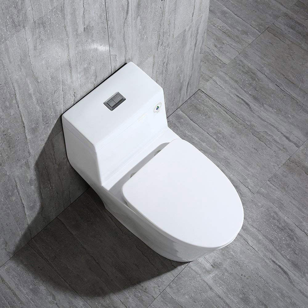  WOODBRIDGE T-0019, Dual Flush Elongated One Piece Toilet with Soft Closing Seat, Chair Height, Water Sense, High-Efficiency, T-0019 Rectangle Button_9918