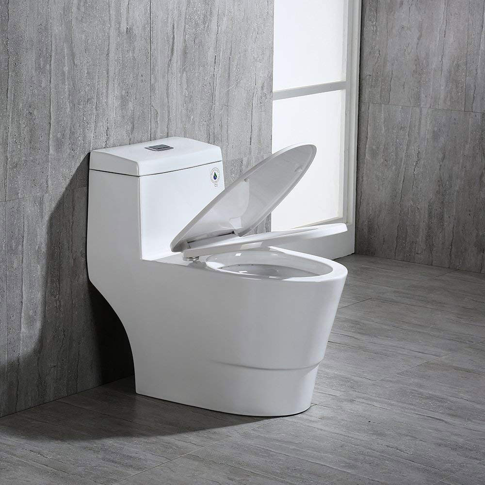  WOODBRIDGE T-0019, Dual Flush Elongated One Piece Toilet with Soft Closing Seat, Chair Height, Water Sense, High-Efficiency, T-0019 Rectangle Button_9919