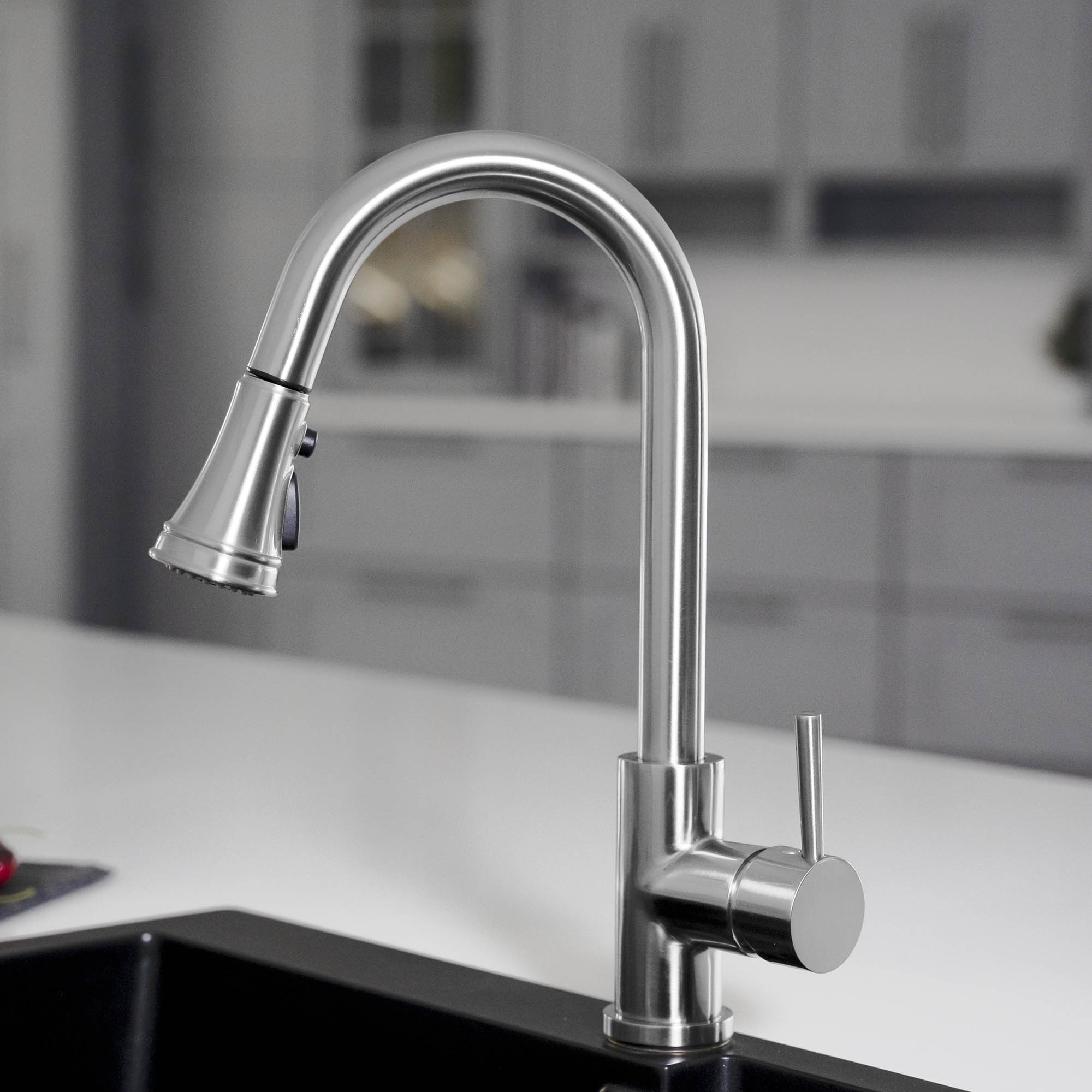 WOODBRIDGE WK090801CH Stainless Steel Single Handle Pull Down Kitchen Faucet in Chrome Finish.