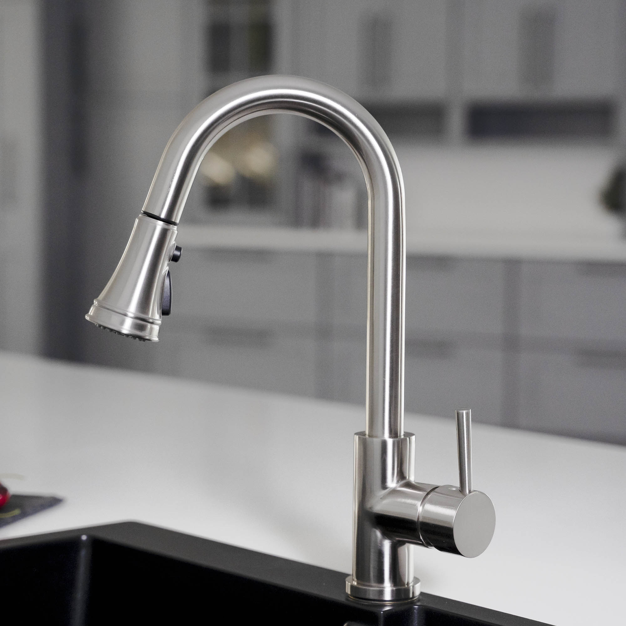 WOODBRIDGE WK090801BN Stainless Steel Single Handle Pull Down Kitchen Faucet in Brushed Nickel Finish.