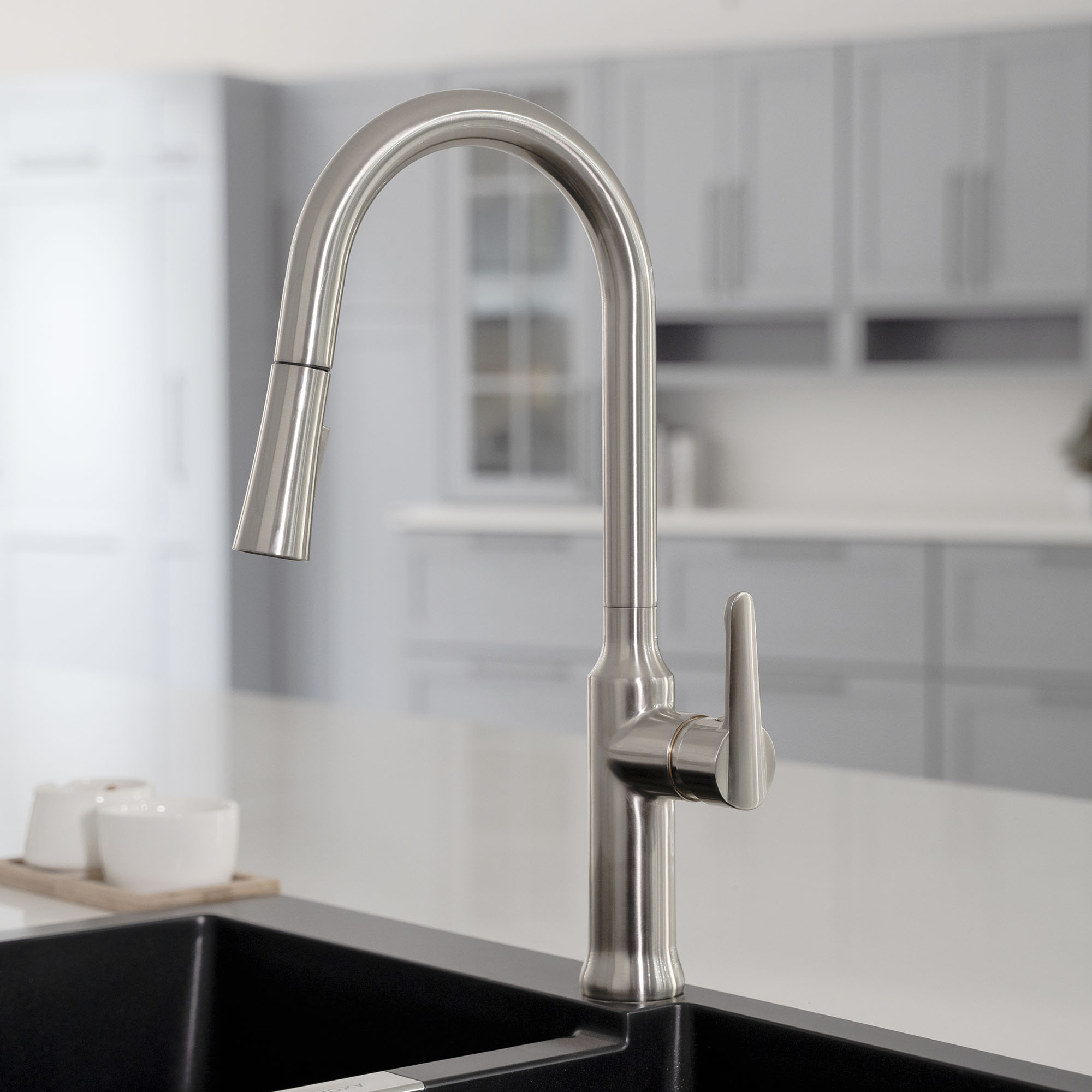 WOODBRIDGE WK030102BN Stainless Steel Single Handle Pre-Rinse Kitchen Faucet with Pull Down Sprayer, Brushed Nickel Finish