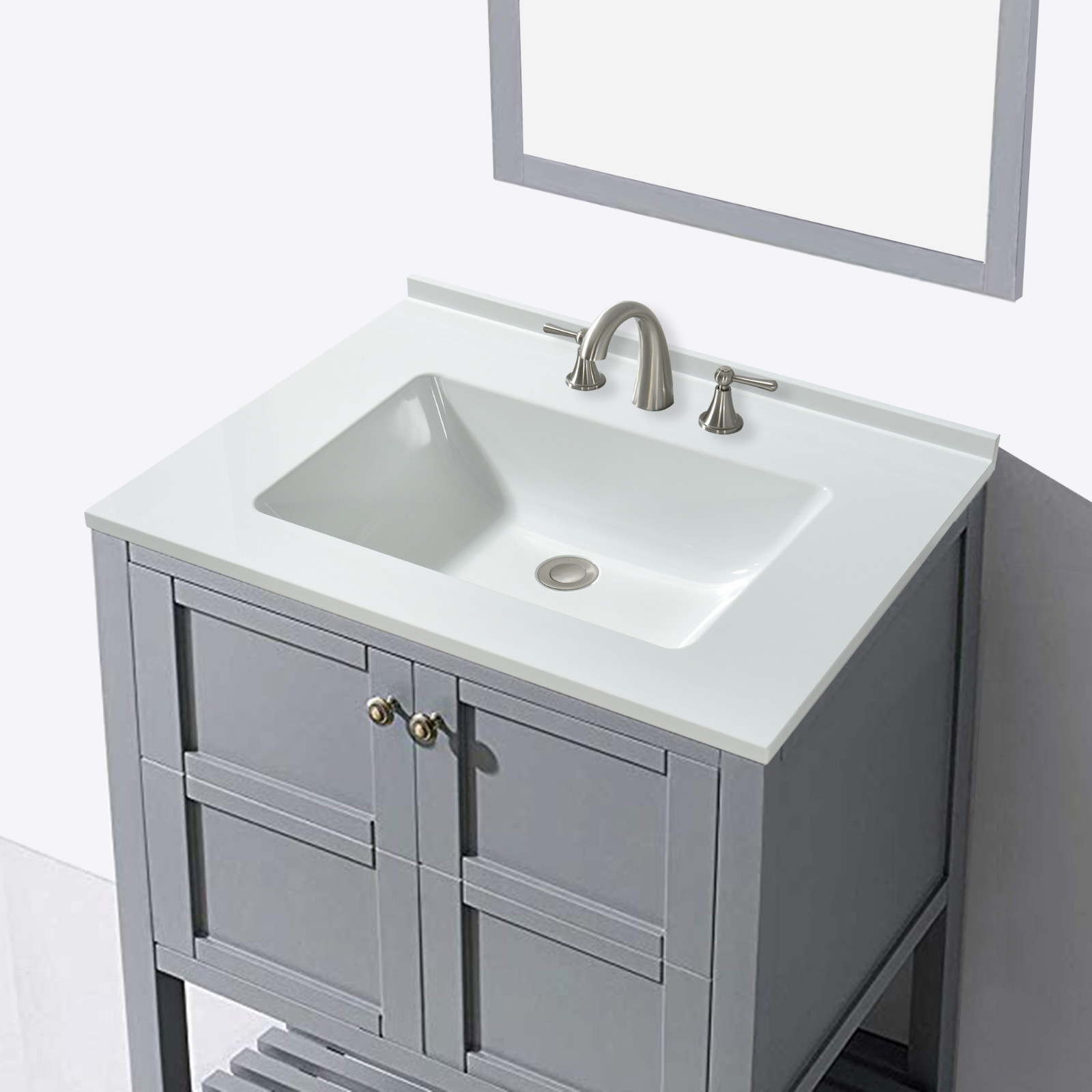  WOODBRIDGE VT2519-1000 Solid Surface Vanity Top with with Intergrated Sink and 3 Faucet Holes for 4-Inch Centerset Faucet, 25