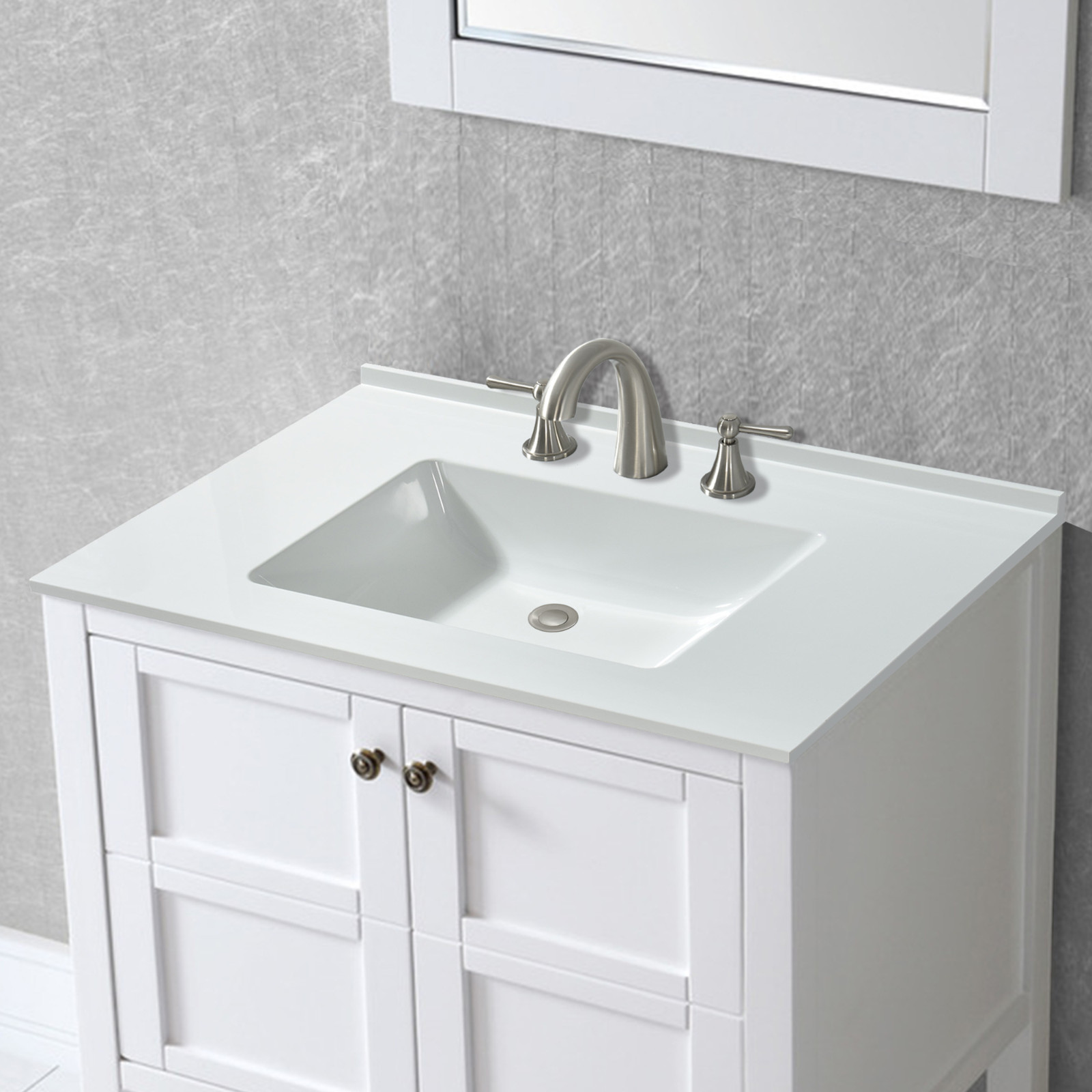  WOODBRIDGE VT3119-1000 Solid Surface Vanity Top with with Intergrated Sink and 3 Faucet Holes for 4-Inch Centerset Faucet, 31