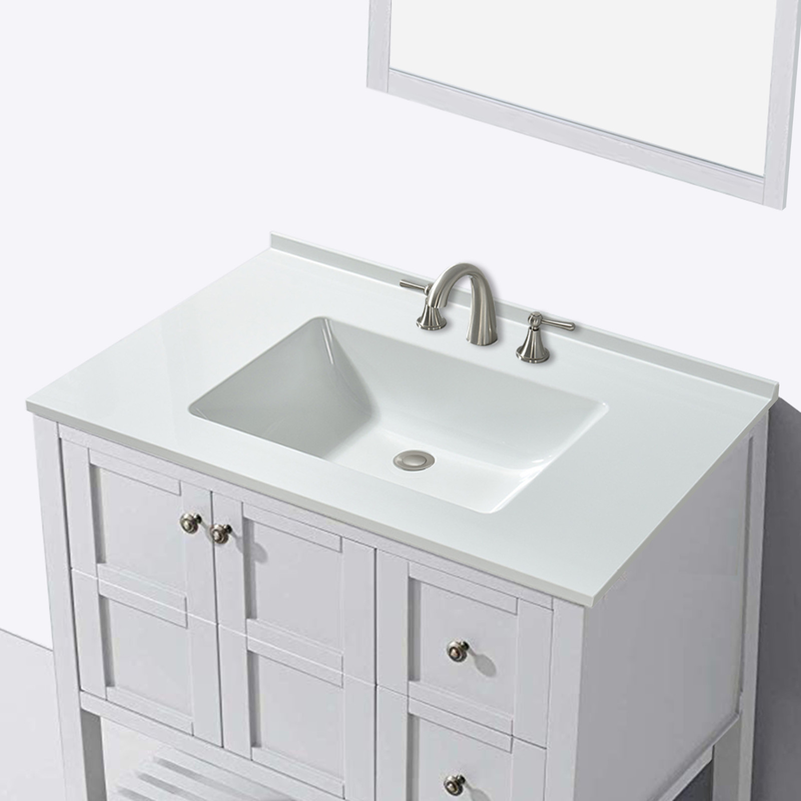  WOODBRIDGE VT3719-1000 Solid Surface Vanity Top with with Intergrated Sink and 3 Faucet Holes for 4-Inch Centerset Faucet, 37