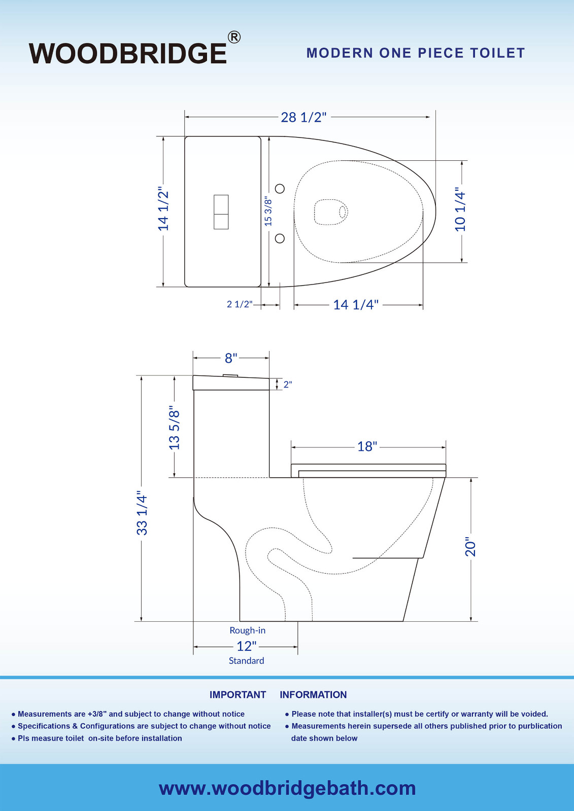  WOODBRIDGE  One Piece Dual Flush 1.0/1.6 Gpf,with Soft Closing Seat, White, Elongated Toilet, B0910/T-0035, Convenient 20