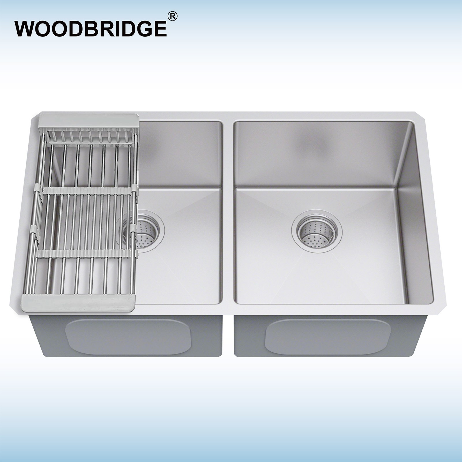 WOODBRIDGE Kitchen Sink, 50/50 Double Bowl,33 Inch, 2 Holes,Stainless Steel MKA3319DM_9358