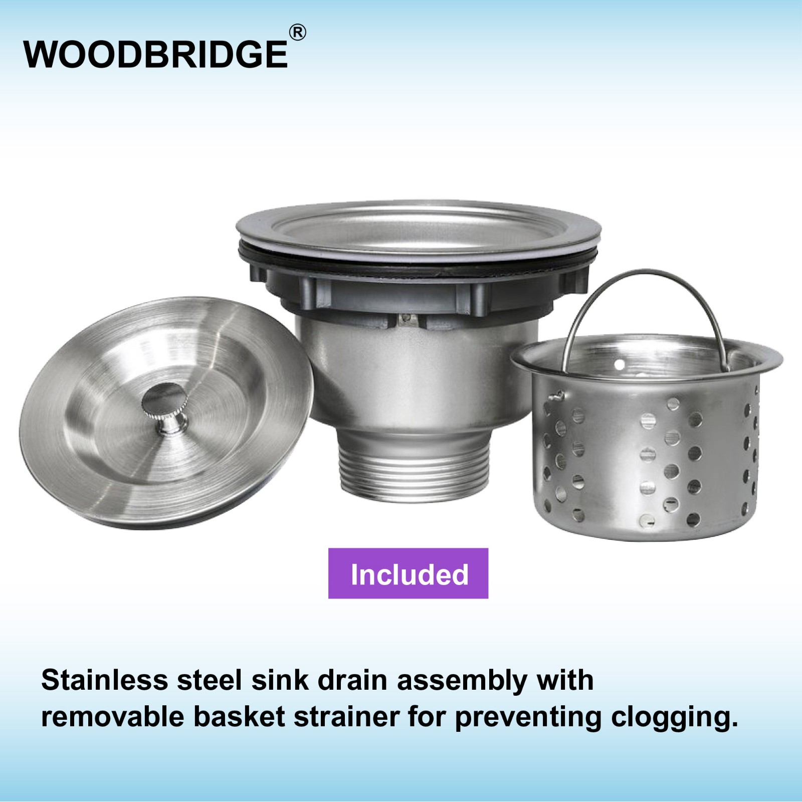  WOODBRIDGE Kitchen Sink, 60/40 Double Bowl,36 Inch Round Apron,2 Holes, Stainless Steel MKF3621D_9371
