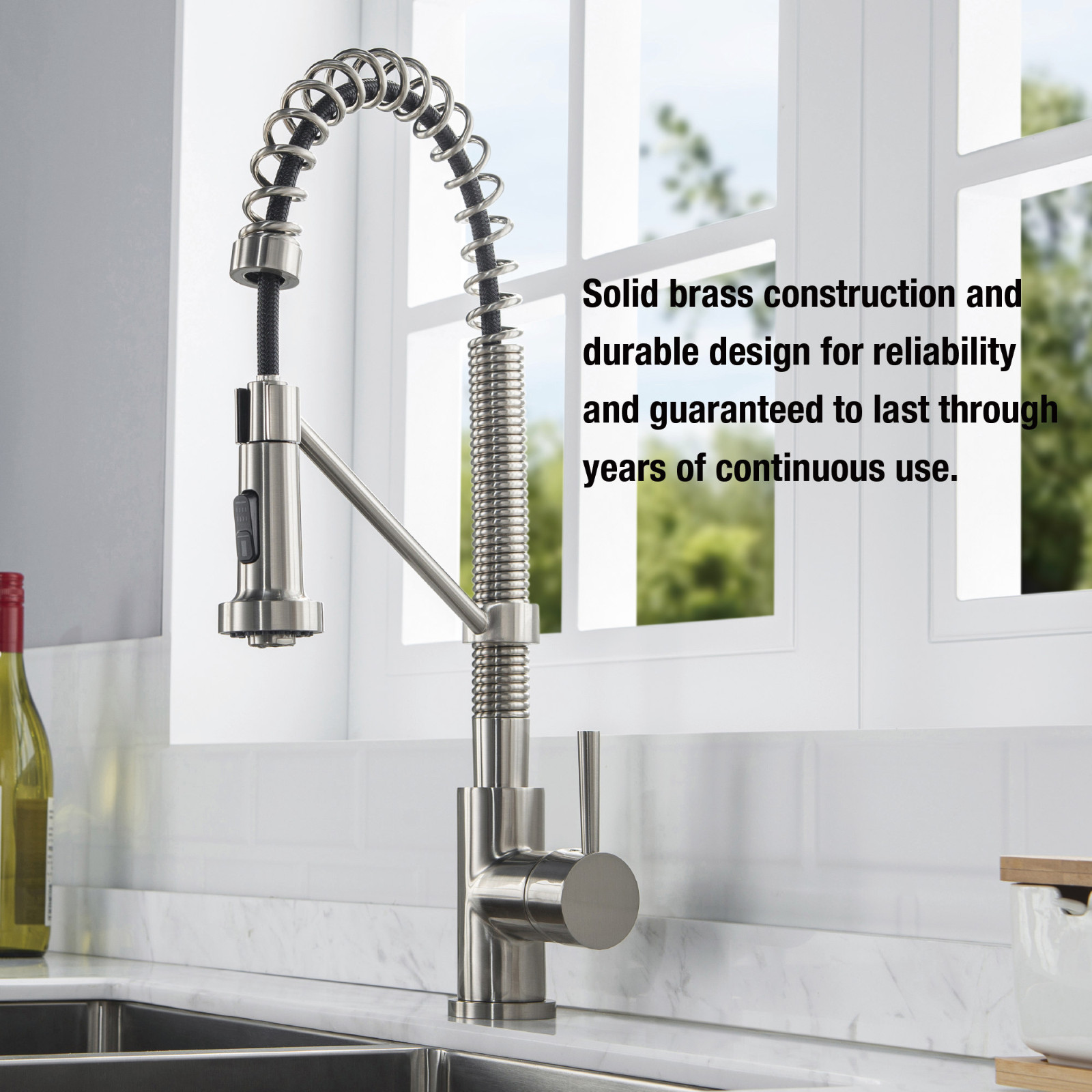  WOODBRIDGE WK010203BN Stainless Steel Single Handle Spring Coil Pre-Rinse Kitchen Faucet with Pull Down Sprayer, Brushed Nickel Finish_9469