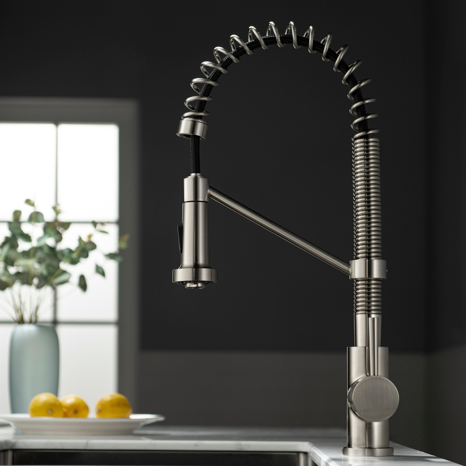  WOODBRIDGE WK010203BN Stainless Steel Single Handle Spring Coil Pre-Rinse Kitchen Faucet with Pull Down Sprayer, Brushed Nickel Finish_9474