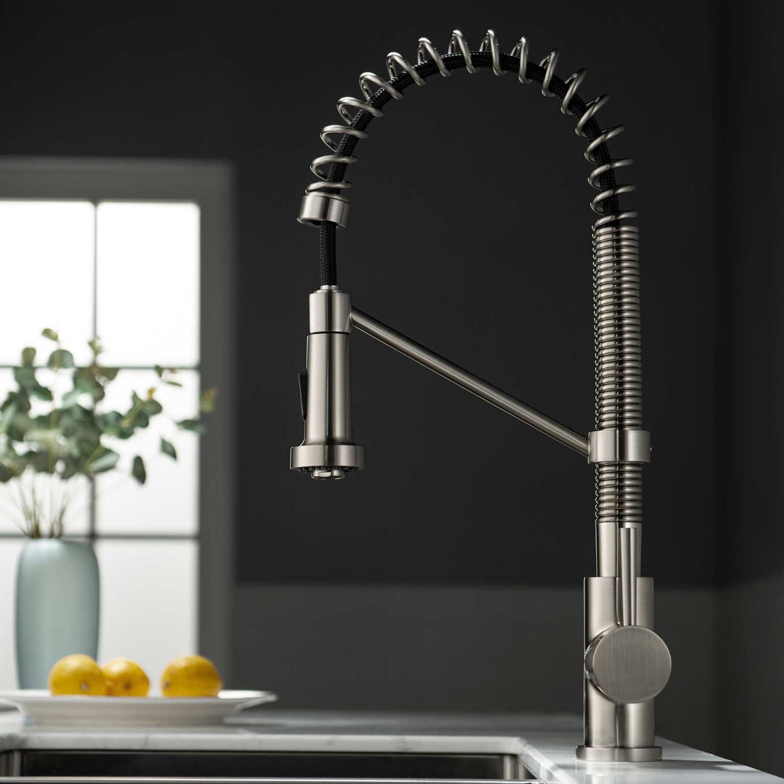  WOODBRIDGE WK010203BN Stainless Steel Single Handle Spring Coil Pre-Rinse Kitchen Faucet with Pull Down Sprayer, Brushed Nickel Finish_9465