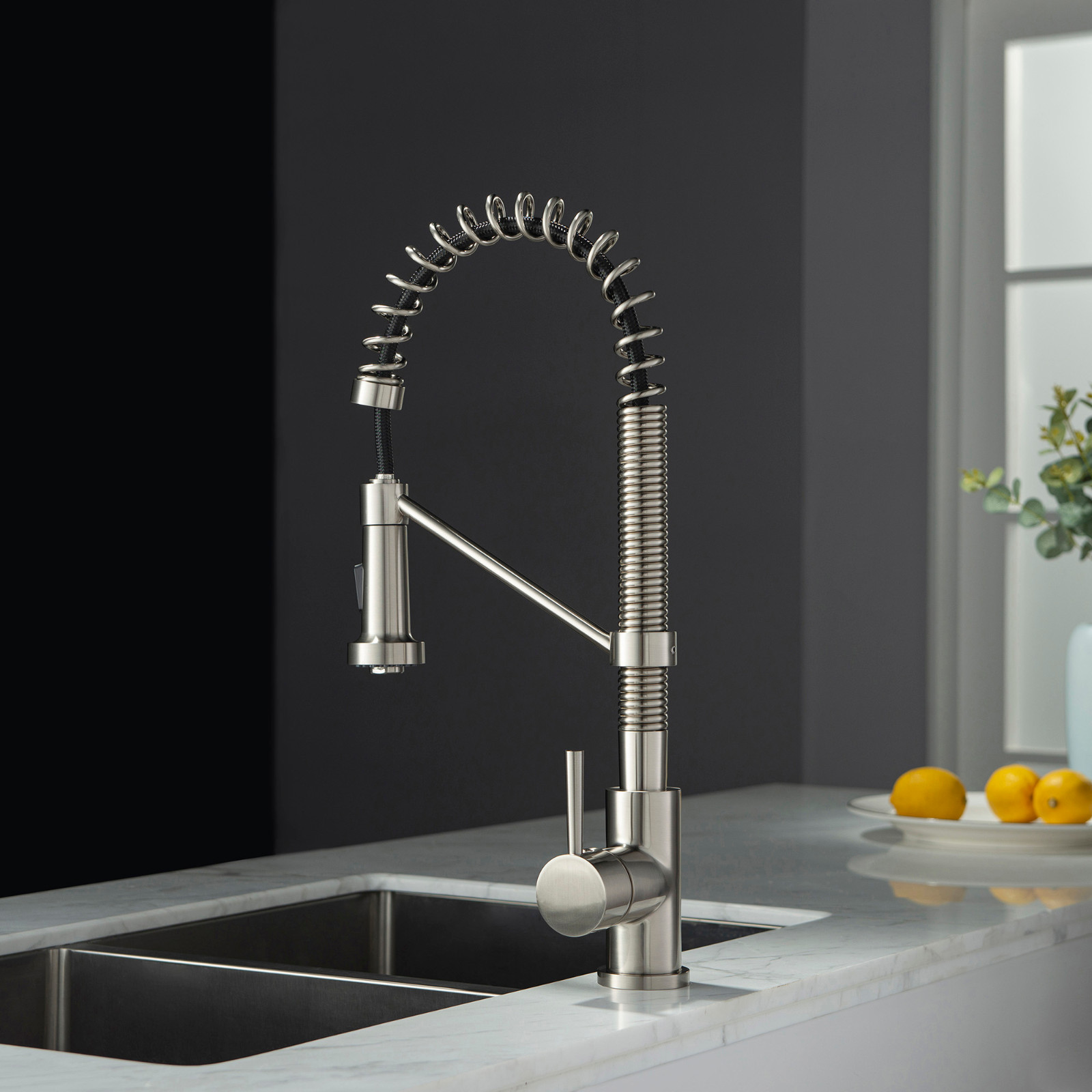  WOODBRIDGE WK010203BN Stainless Steel Single Handle Spring Coil Pre-Rinse Kitchen Faucet with Pull Down Sprayer, Brushed Nickel Finish_9475