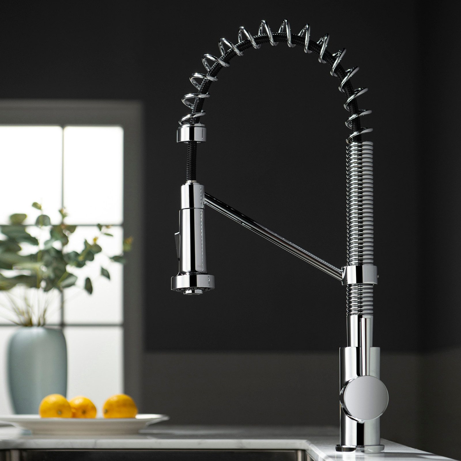  WOODBRIDGE WK010203CH Stainless Steel Single Handle Spring Coil Pre-Rinse Kitchen Faucet with Pull Down Sprayer, Chrome Finish_9444