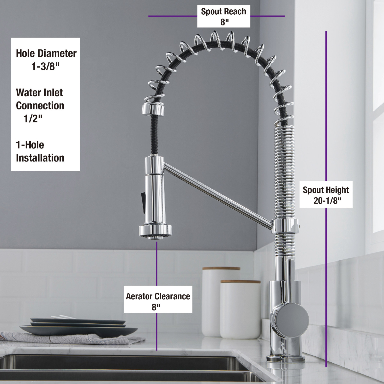  WOODBRIDGE WK010203CH Stainless Steel Single Handle Spring Coil Pre-Rinse Kitchen Faucet with Pull Down Sprayer, Chrome Finish_9447