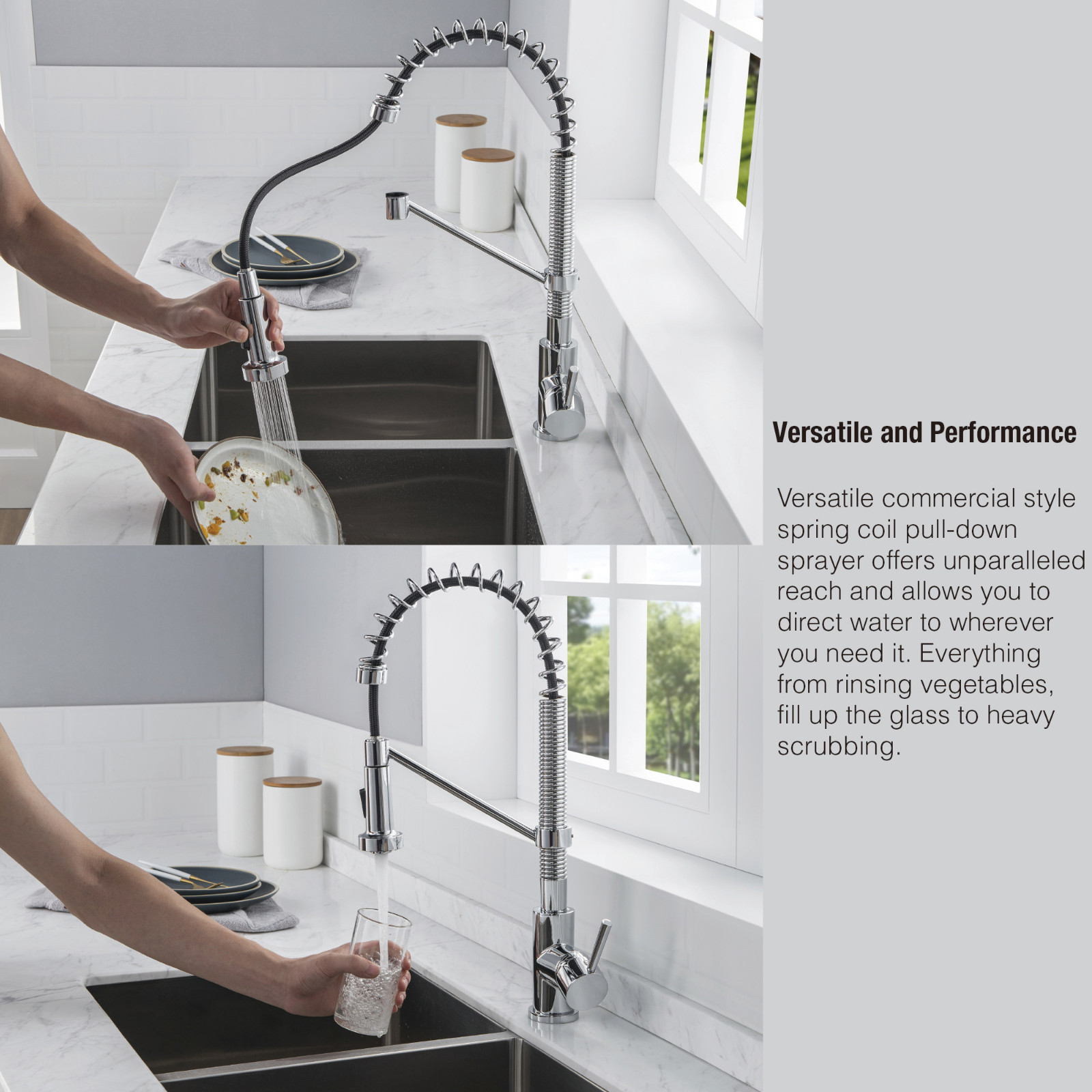  WOODBRIDGE WK010203CH Stainless Steel Single Handle Spring Coil Pre-Rinse Kitchen Faucet with Pull Down Sprayer, Chrome Finish_9449