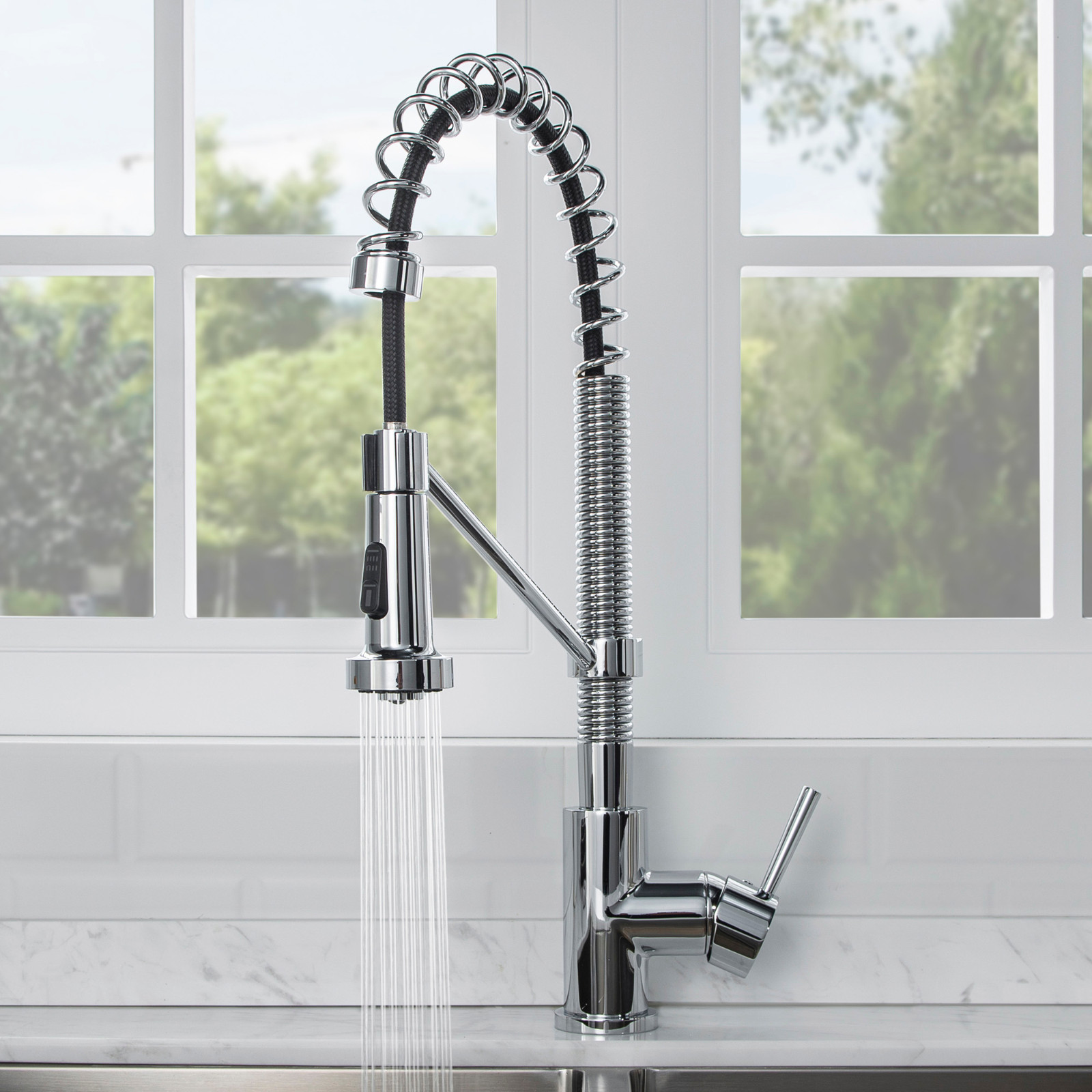  WOODBRIDGE WK010203CH Stainless Steel Single Handle Spring Coil Pre-Rinse Kitchen Faucet with Pull Down Sprayer, Chrome Finish_9453