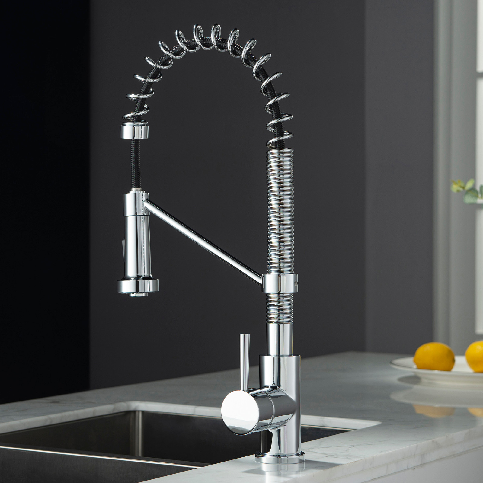  WOODBRIDGE WK010203CH Stainless Steel Single Handle Spring Coil Pre-Rinse Kitchen Faucet with Pull Down Sprayer, Chrome Finish_9454