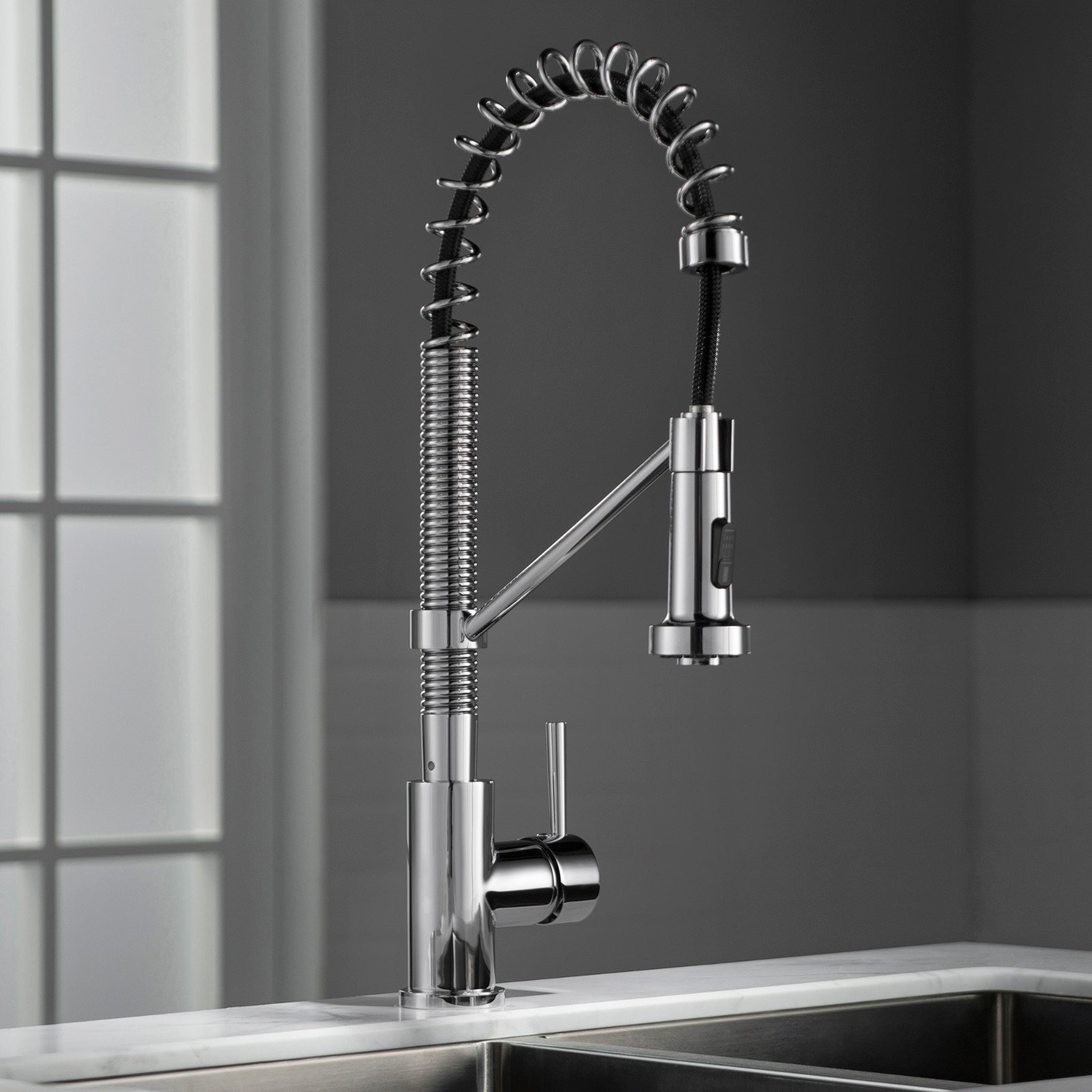  WOODBRIDGE WK010203CH Stainless Steel Single Handle Spring Coil Pre-Rinse Kitchen Faucet with Pull Down Sprayer, Chrome Finish_9455