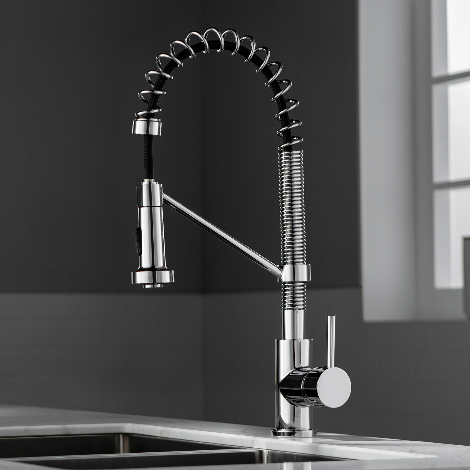  WOODBRIDGE WK010203CH Stainless Steel Single Handle Spring Coil Pre-Rinse Kitchen Faucet with Pull Down Sprayer, Chrome Finish_9456