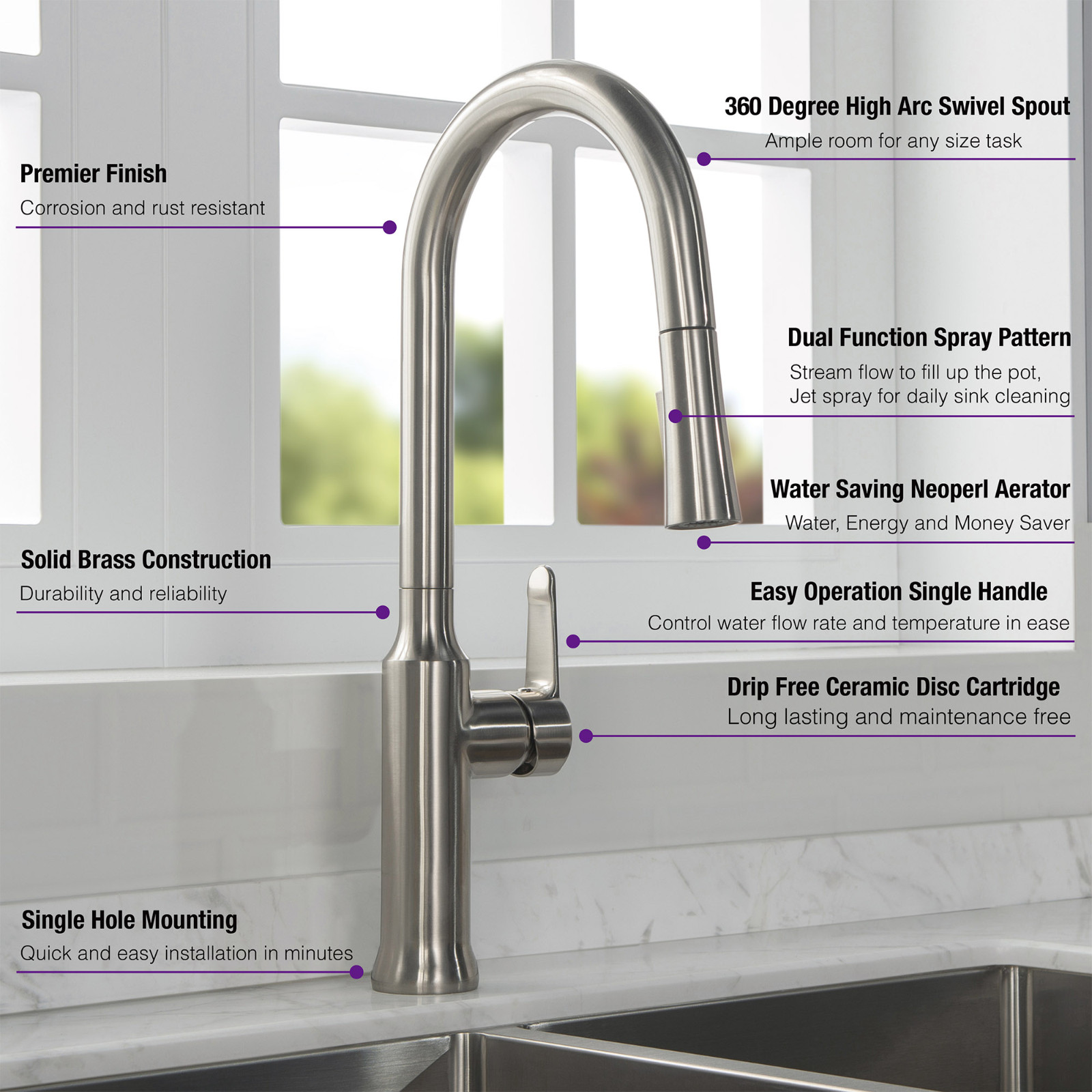  WOODBRIDGE WK030102BN Stainless Steel Single Handle Pre-Rinse Kitchen Faucet with Pull Down Sprayer, Brushed Nickel Finish_9408