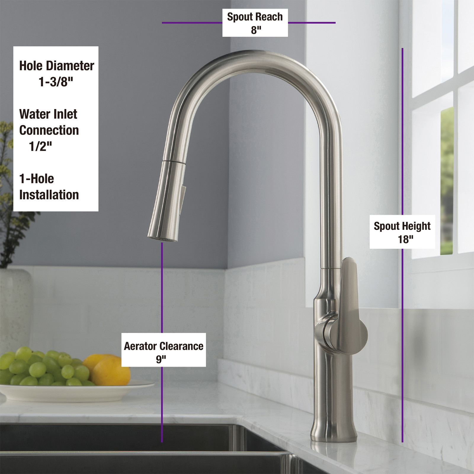  WOODBRIDGE WK030102BN Stainless Steel Single Handle Pre-Rinse Kitchen Faucet with Pull Down Sprayer, Brushed Nickel Finish_9409