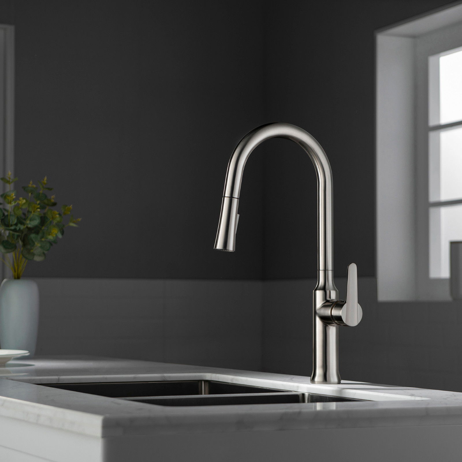  WOODBRIDGE WK030102BN Stainless Steel Single Handle Pre-Rinse Kitchen Faucet with Pull Down Sprayer, Brushed Nickel Finish_9418