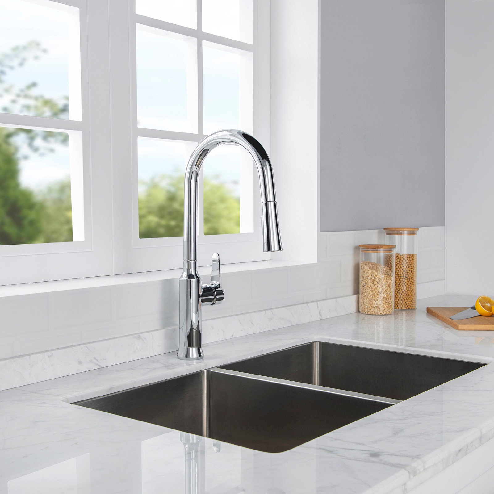  WOODBRIDGE WK030102CH Stainless Steel Single Handle Pre-Rinse Kitchen Faucet with Pull Down Sprayer, Chrome Finish_9423