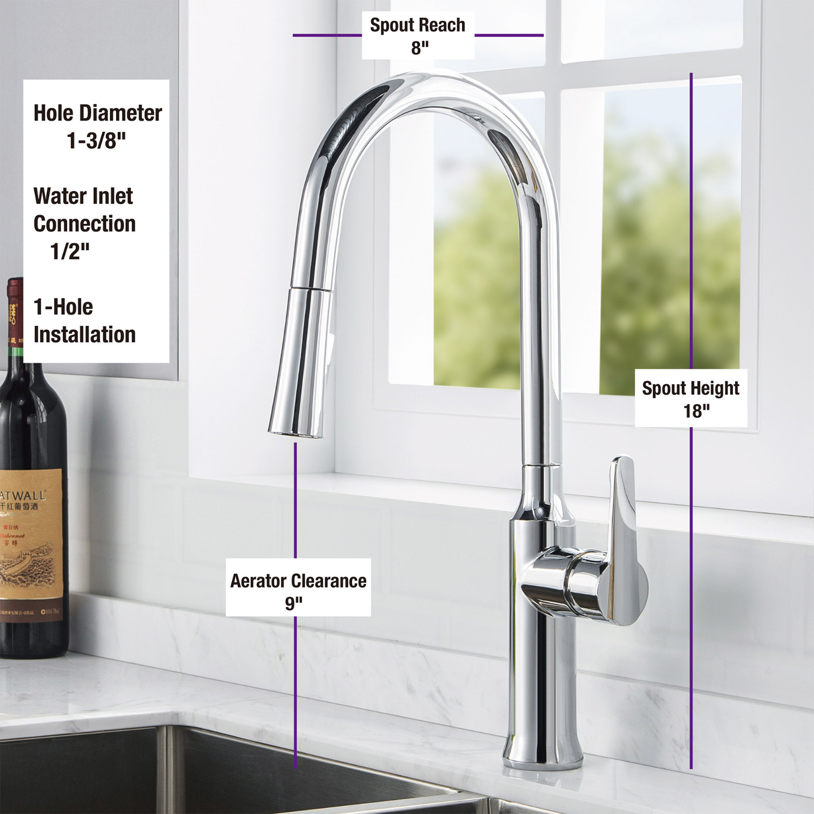  WOODBRIDGE WK030102CH Stainless Steel Single Handle Pre-Rinse Kitchen Faucet with Pull Down Sprayer, Chrome Finish_9425