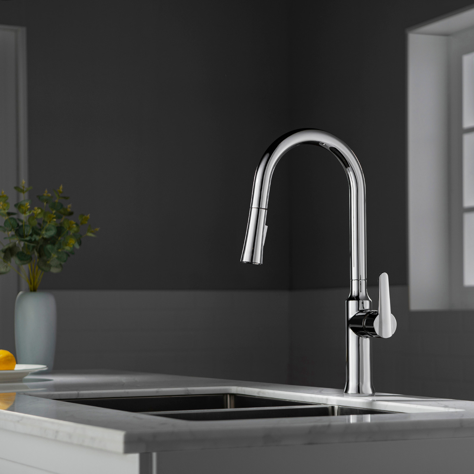  WOODBRIDGE WK030102CH Stainless Steel Single Handle Pre-Rinse Kitchen Faucet with Pull Down Sprayer, Chrome Finish_9433