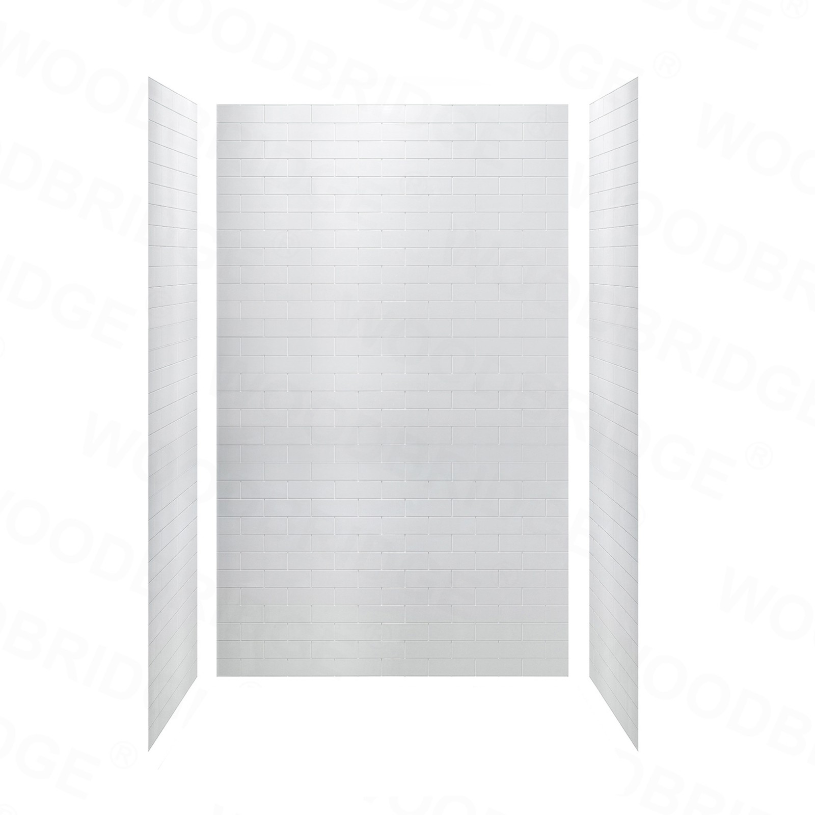  WOODBRIDGE SWP603296-1-SU-H Solid Surface 3-Panel Shower Wall Kit, 32-in L x 60-in W x 96-in H, Staggered Brick Pattern, High Gloss, White_8484