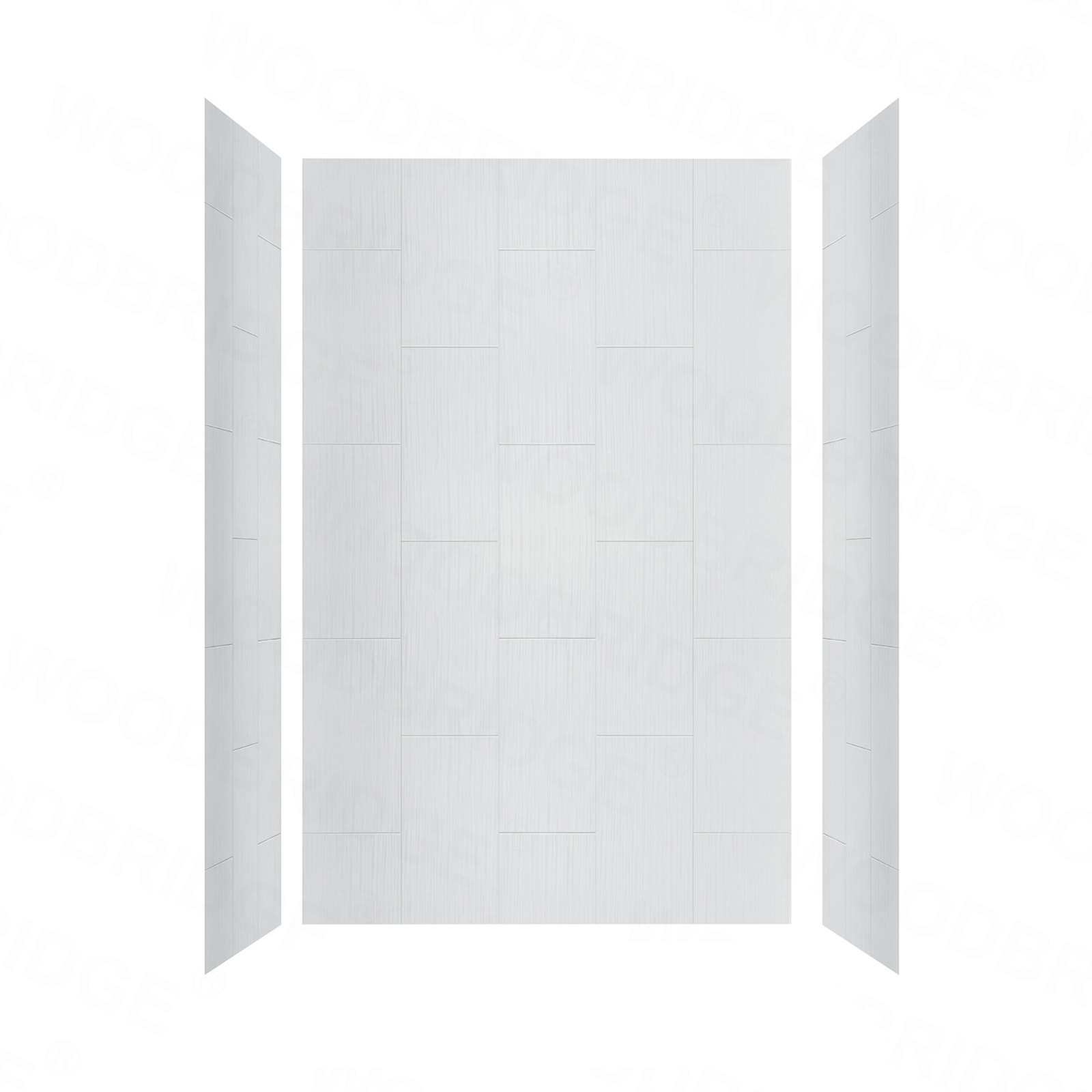  WOODBRIDGE SWP603296-3-SB-M Solid Surface 3-Panel Shower Wall Kit, 32-in L x 60-in W x 96-in H, Stacked Block in a Staggered Vertical Pattern. Matte Finish, White_8464