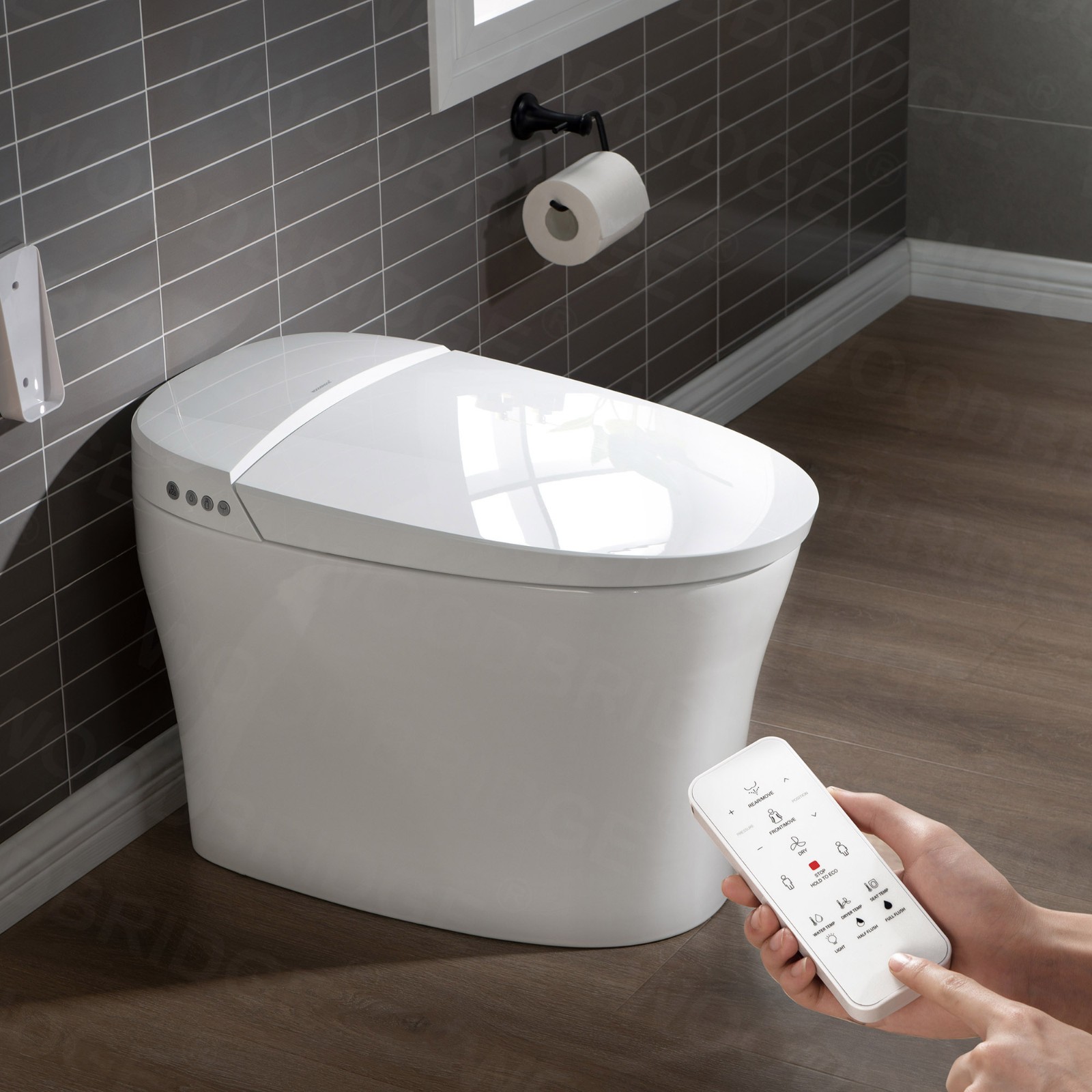  WOODBRIDGE B0970S-1.0(no foot sensor) Smart Bidet Toilet Elongated One Piece Modern Design, Heated Seat with Integrated Multi Function Remote Control, White_8453