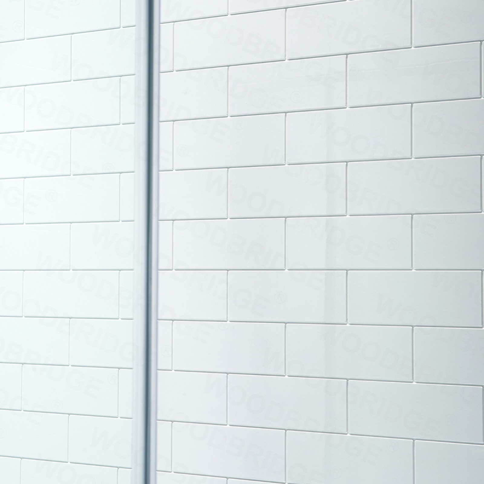  WOODBRIDGE SWP603296-1-SU-H Solid Surface 3-Panel Shower Wall Kit, 32-in L x 60-in W x 96-in H, Staggered Brick Pattern, High Gloss, White_8490