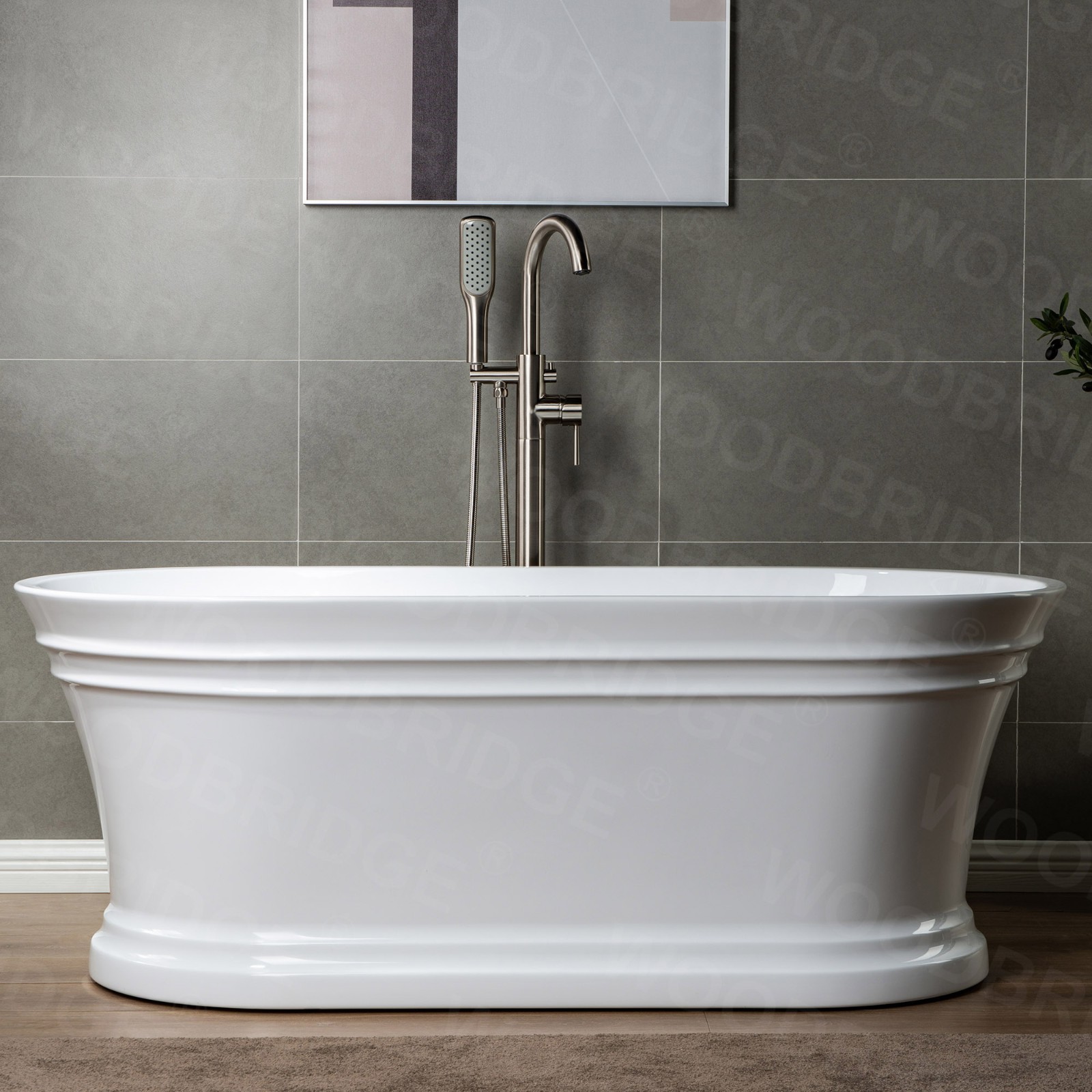  WOODBRIDGE WOODBRIDGEE Contemporary Single Handle Floor Mount Freestanding Tub Filler Faucet with Hand Shower in (Brushed Nickel) Finish,F0001BNSQ_7868