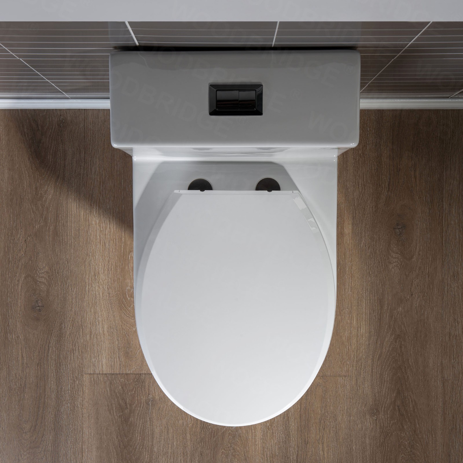  WOODBRIDGE One Piece Short Compact Bathroom Tiny Mini Commode Water Closet Dual Flush Concealed Trapway, Matte Black Button B0500-MB, White_7613