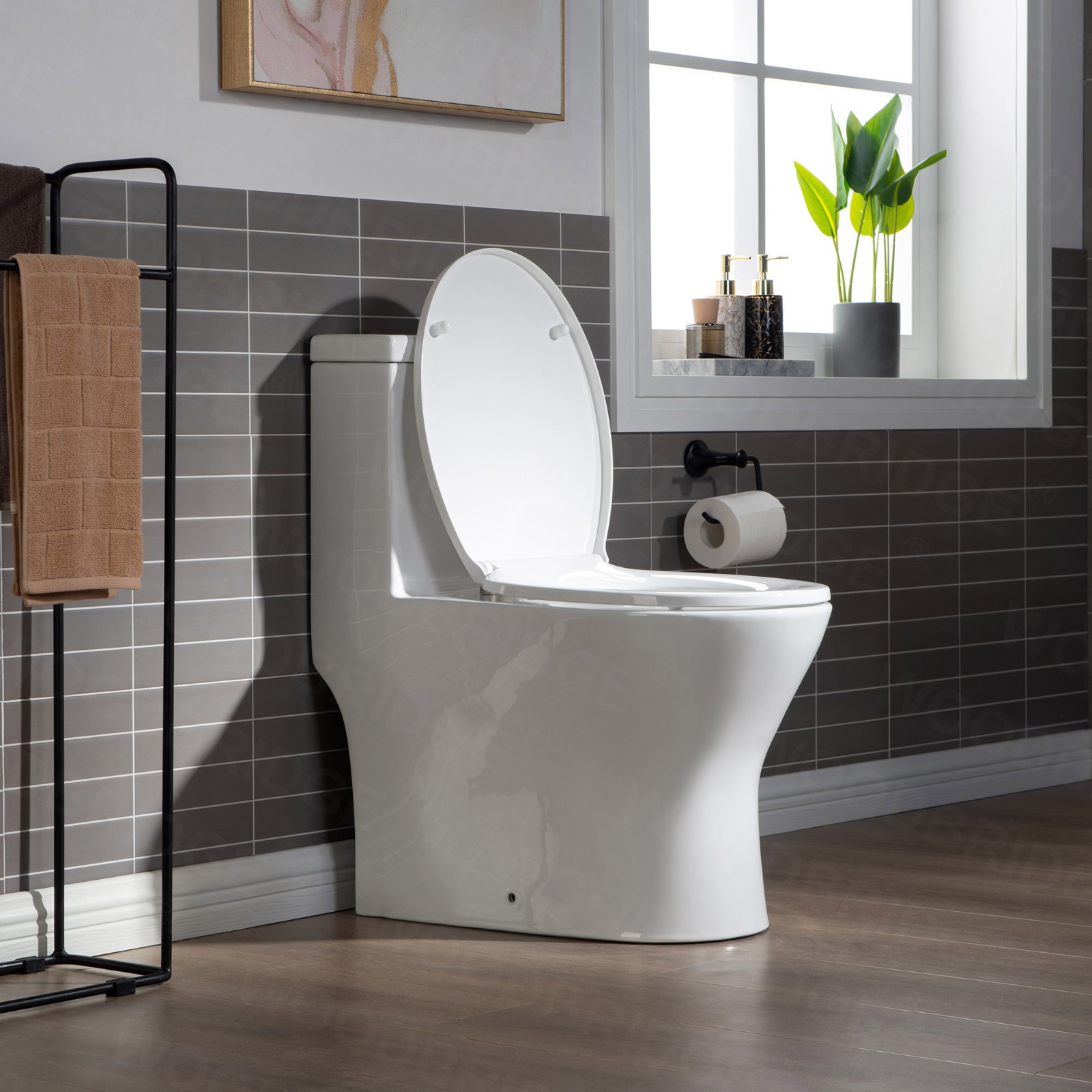  WOODBRIDGE One Piece Short Compact Bathroom Tiny Mini Commode Water Closet Dual Flush Concealed Trapway, Matte Black Button B0500-MB, White_7614