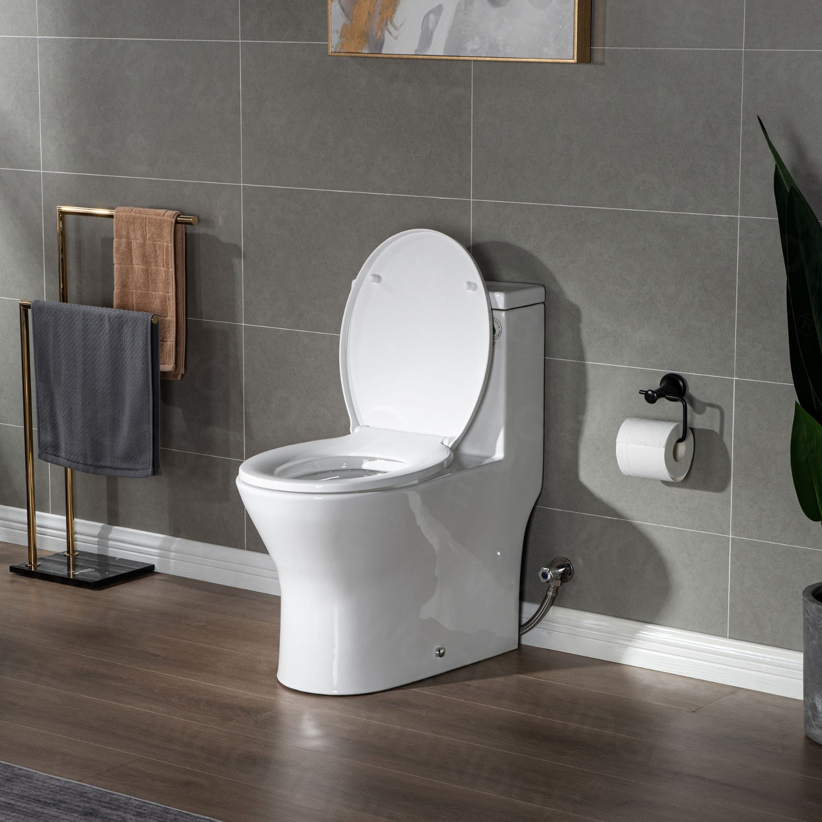  WOODBRIDGE One Piece Short Compact Bathroom Tiny Mini Commode Water Closet Dual Flush Concealed Trapway, Matte Black Button B0500-MB, White_7616