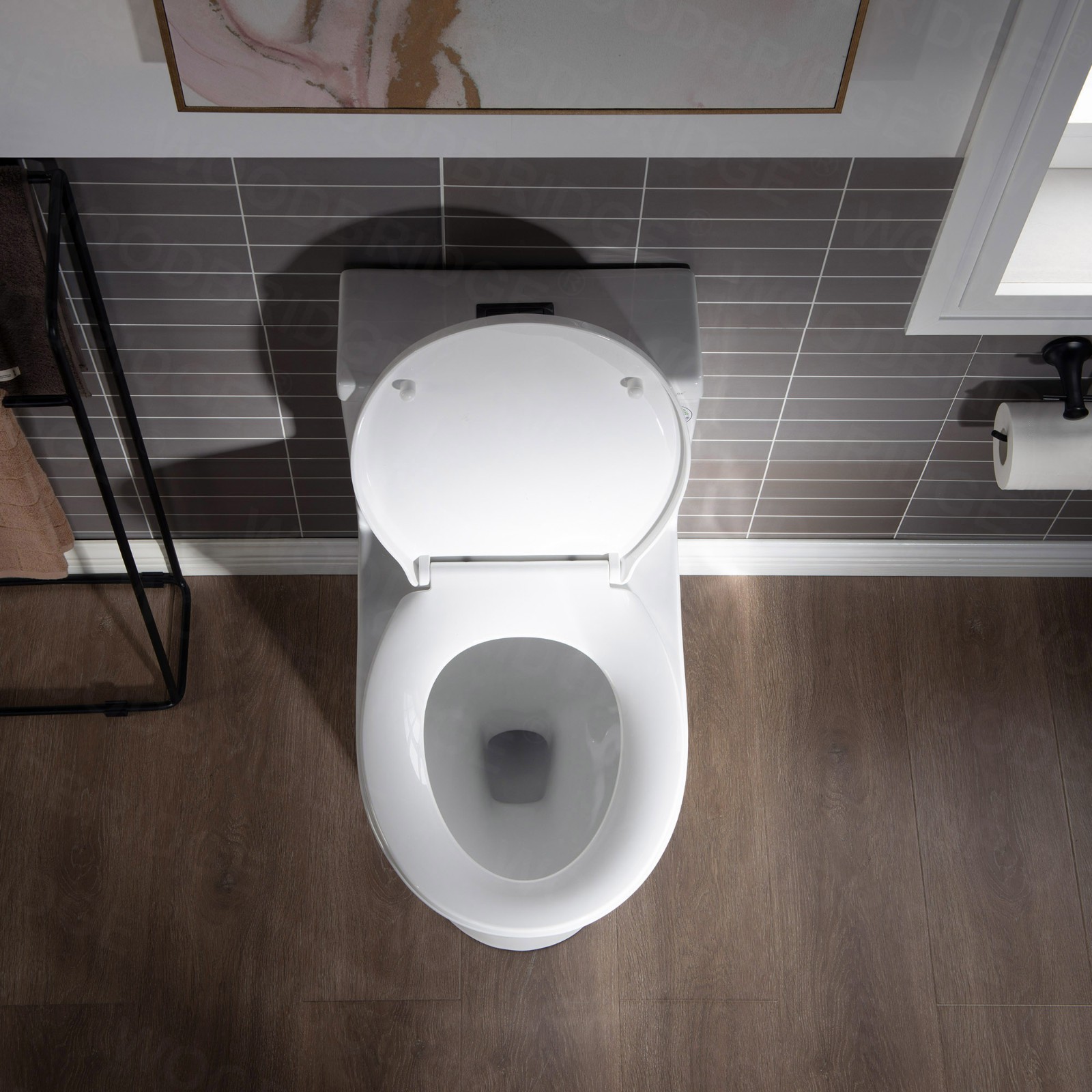  WOODBRIDGE One Piece Short Compact Bathroom Tiny Mini Commode Water Closet Dual Flush Concealed Trapway, Matte Black Button B0500-MB, White_7617