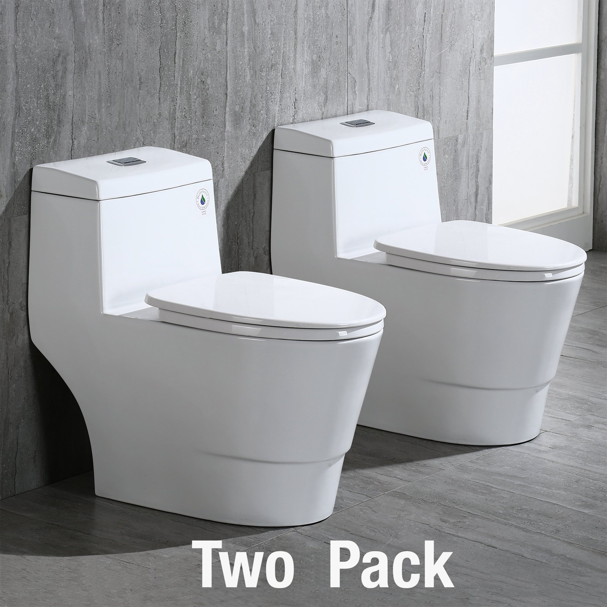 WOODBRIDGEBath T-0019, Dual Flush Elongated One Piece Toilet with Soft Closing Seat, Chair Height, Water Sense, High-Efficiency, T-0019 Rectangle Button (2 -Pack)