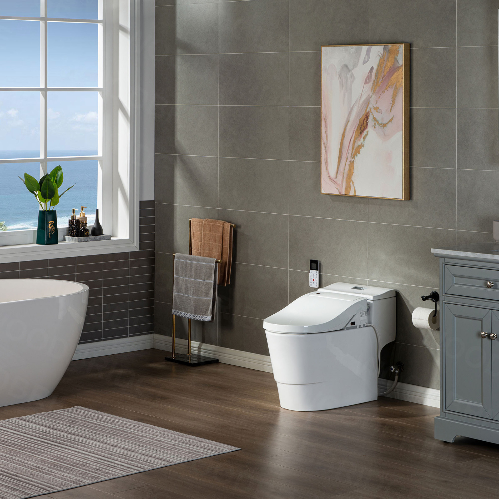  WOODBRIDGE Toilet & Bidet Luxury Elongated One Piece Advanced Smart Seat with Temperature Controlled Wash Functions and Air Dryer, Toilet with Bidet. T-0737, Bidet & Toilet_9721
