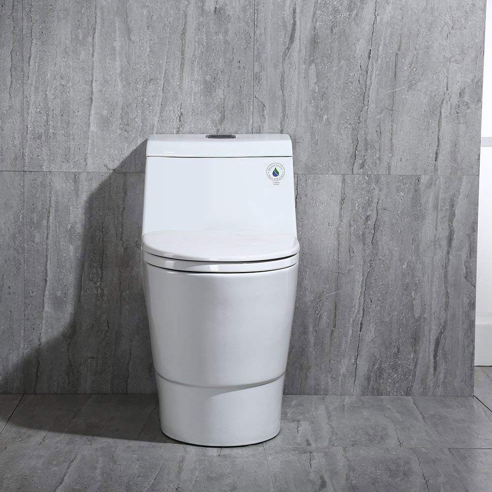  WOODBRIDGE T-0019, Dual Flush Elongated One Piece Toilet with Soft Closing Seat, Chair Height, Water Sense, High-Efficiency, T-0019 Rectangle Button_9913